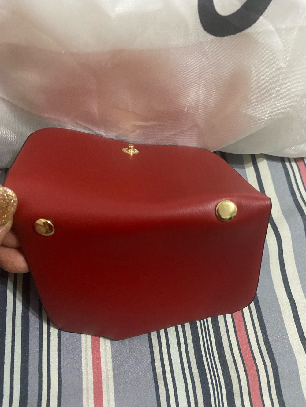 Women's Mini Structured Crossbody Bag in Red with Gold Hardware